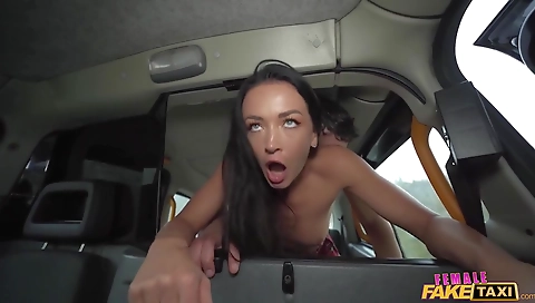 Sexy brunette fucked by three guys